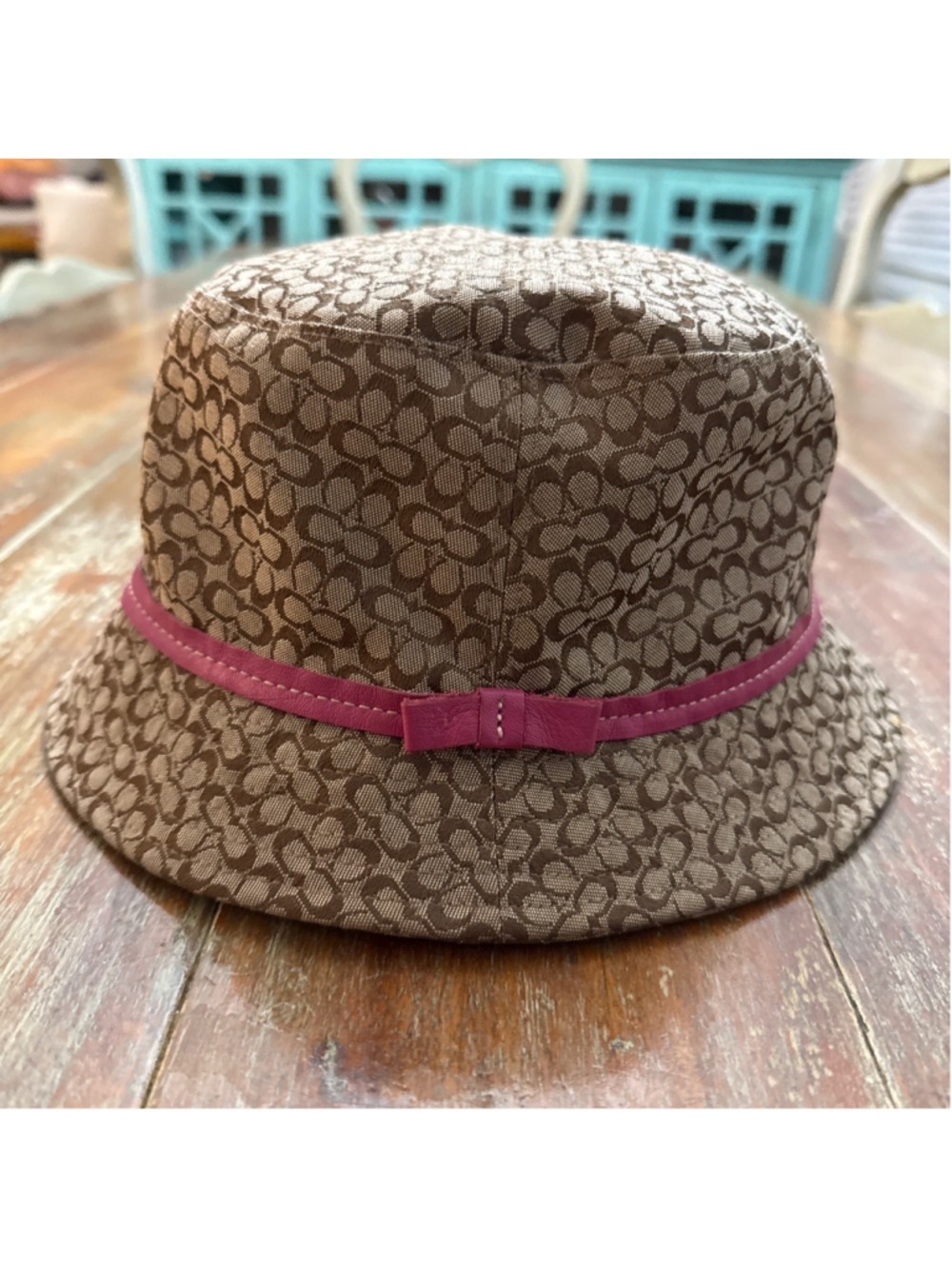 Coach Kids Signature Monogram Bucket Hat Khaki Magenta Pink Large Extra Large